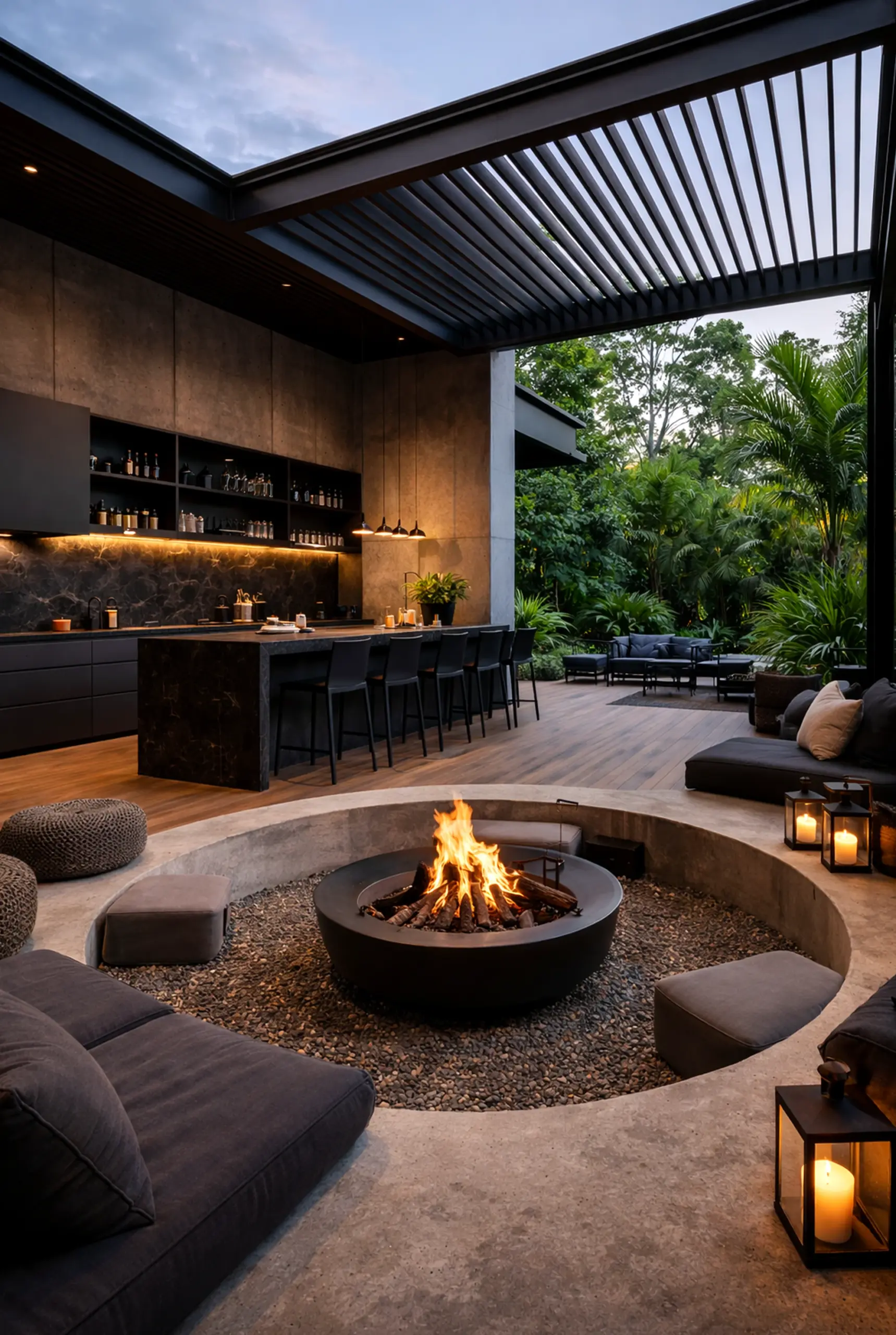 Refined stone terrace gives the corner more softness, so the whole view feels comfortable in daily use.