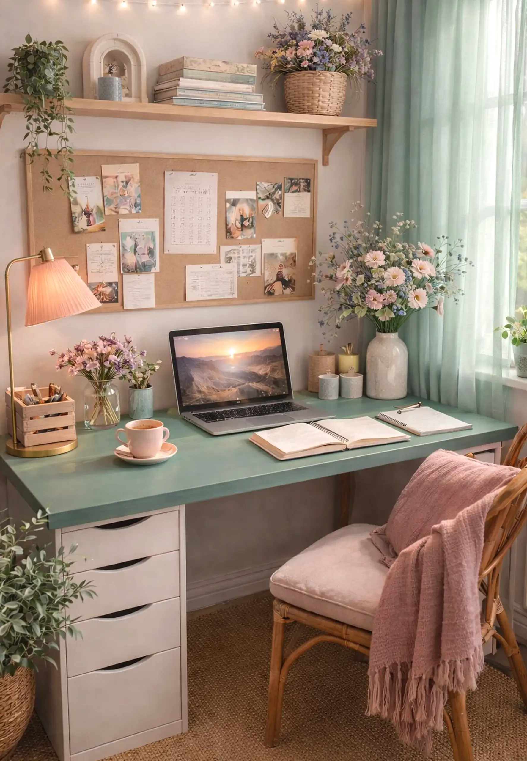 Relaxed green entry draws attention to light while the composition stays clear and inviting.