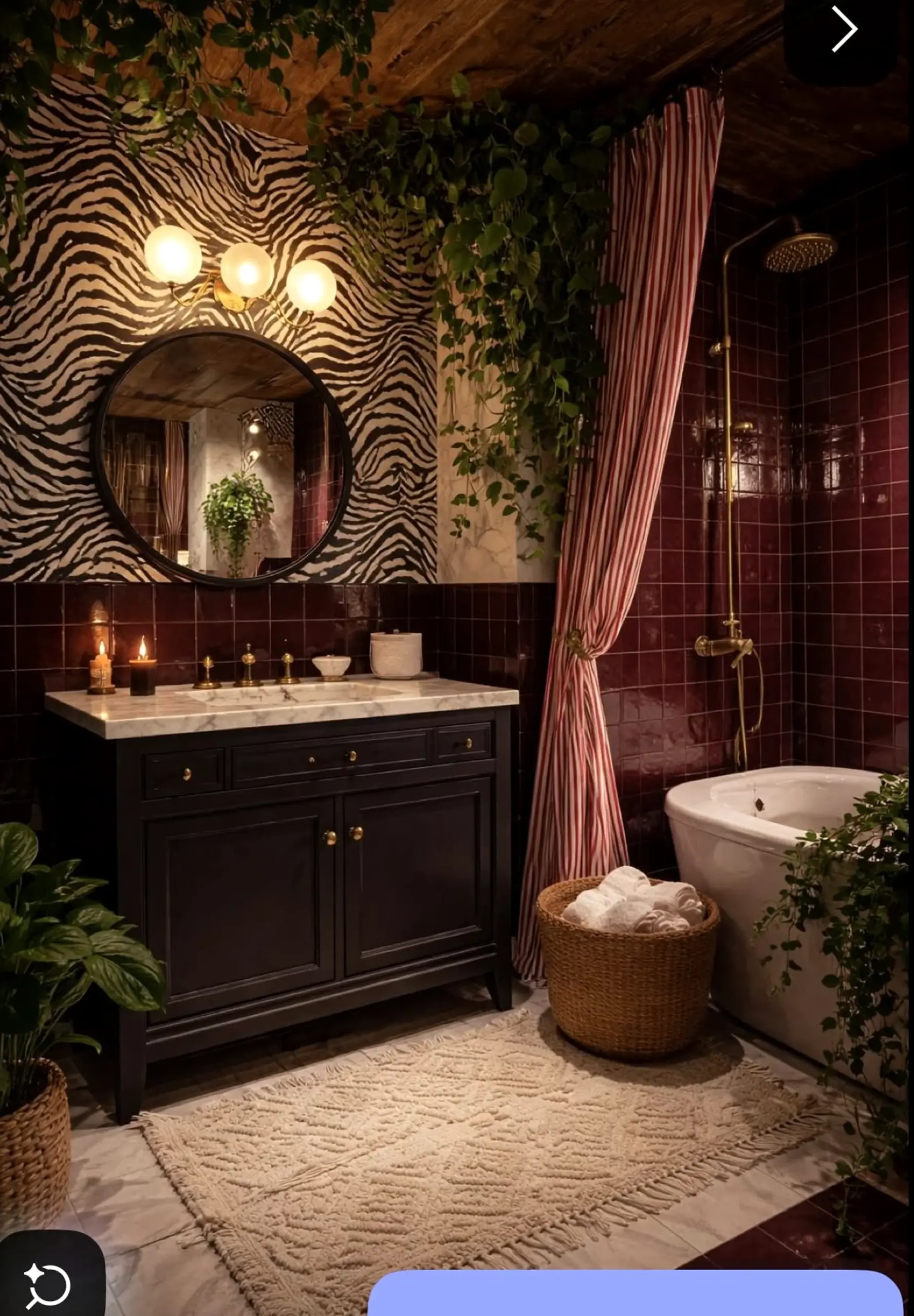 Textured bathroom vanity brings character to the view, creating a mood that feels warm without clutter.