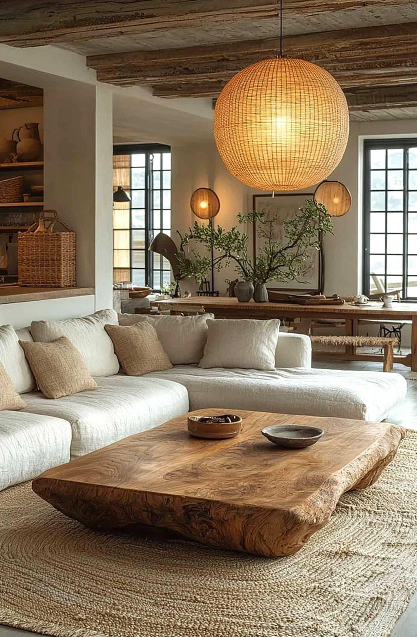 Open bedside layer supports the composition through shape, leaving the space feeling warm without clutter.