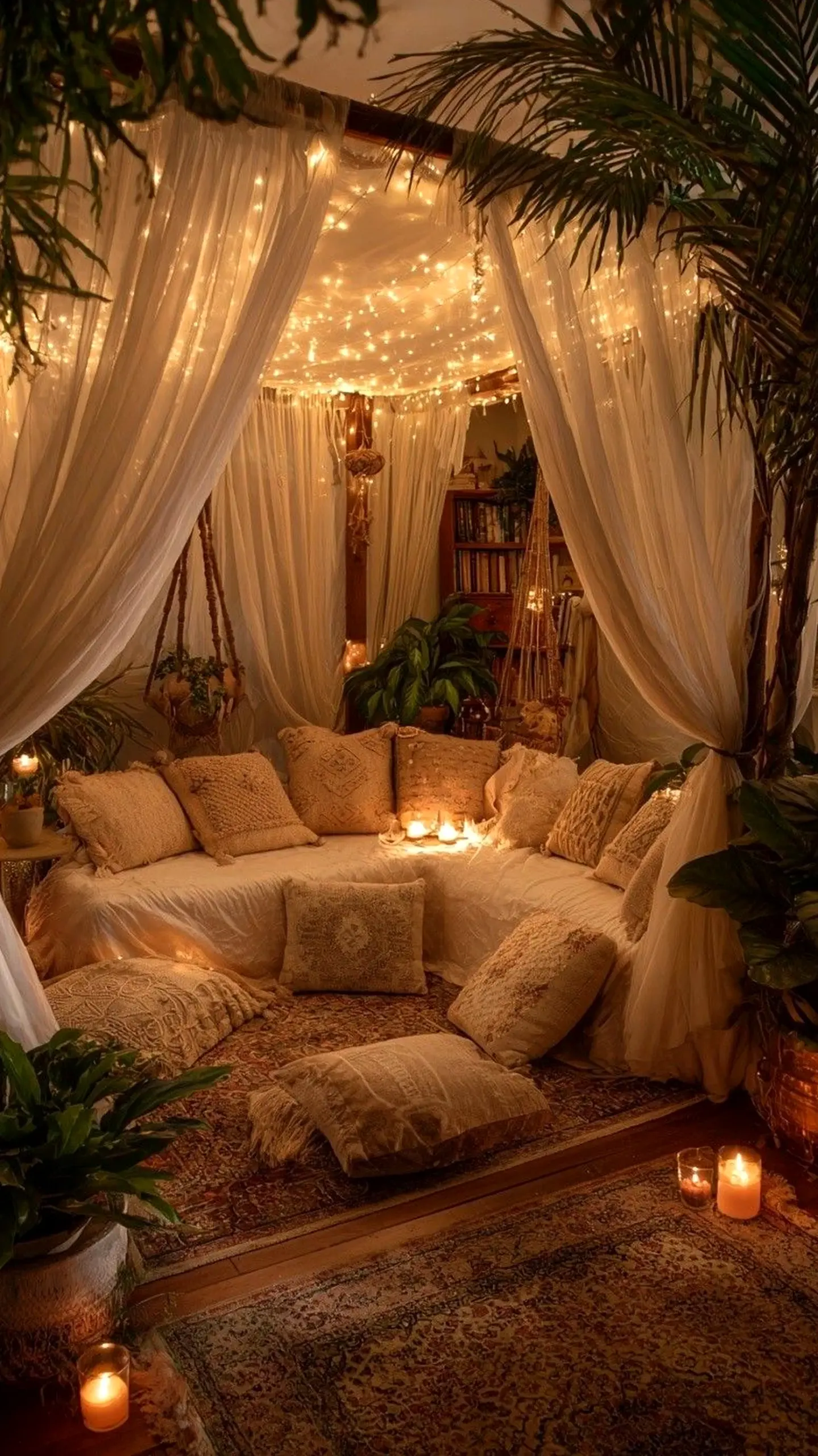 Polished greenhouse corner frames the setting with softness, making the scene feel bright but not busy.
