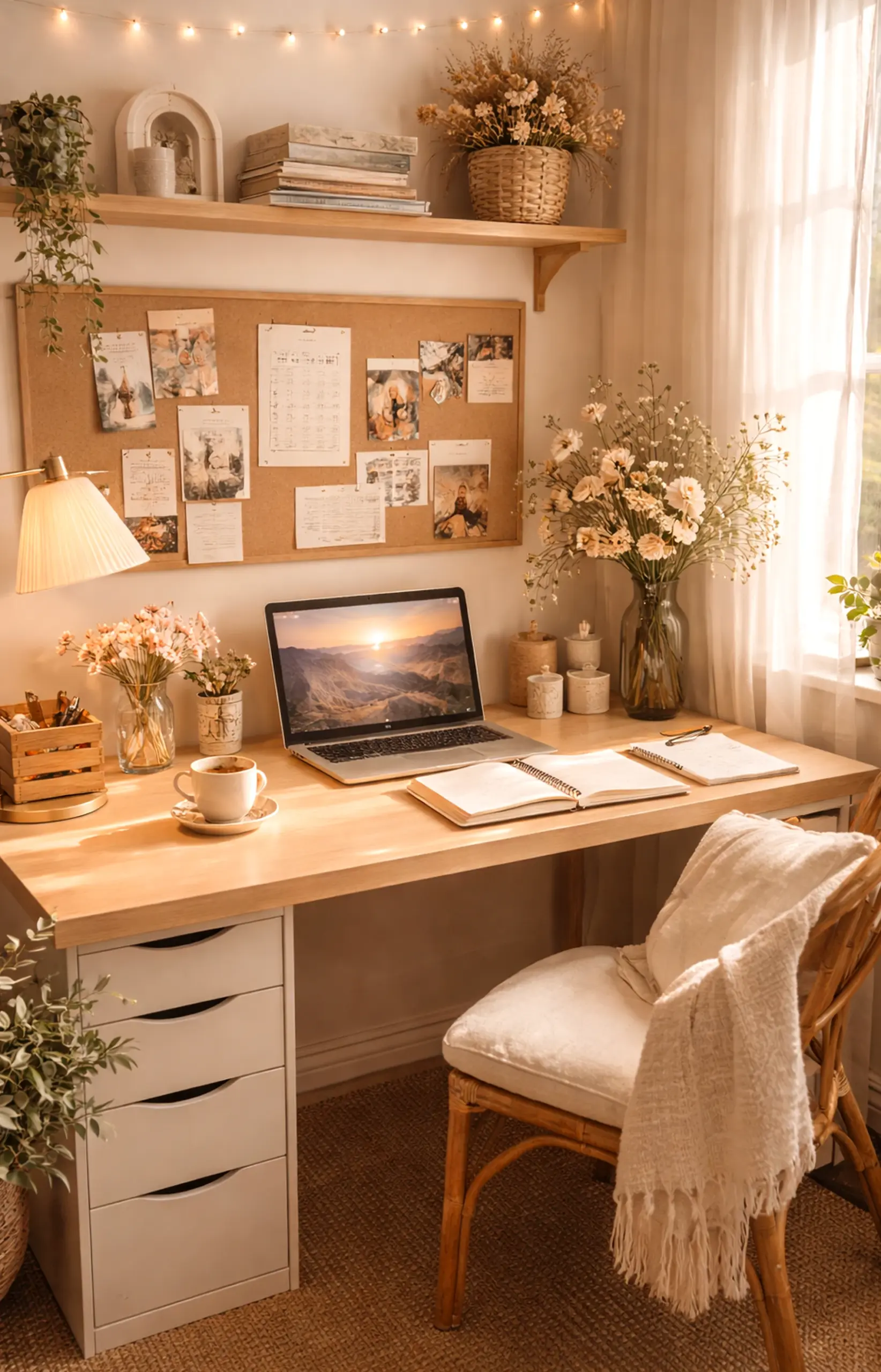Earthy cabinet wall gives the wall more focus, so the whole view feels personal and relaxed.
