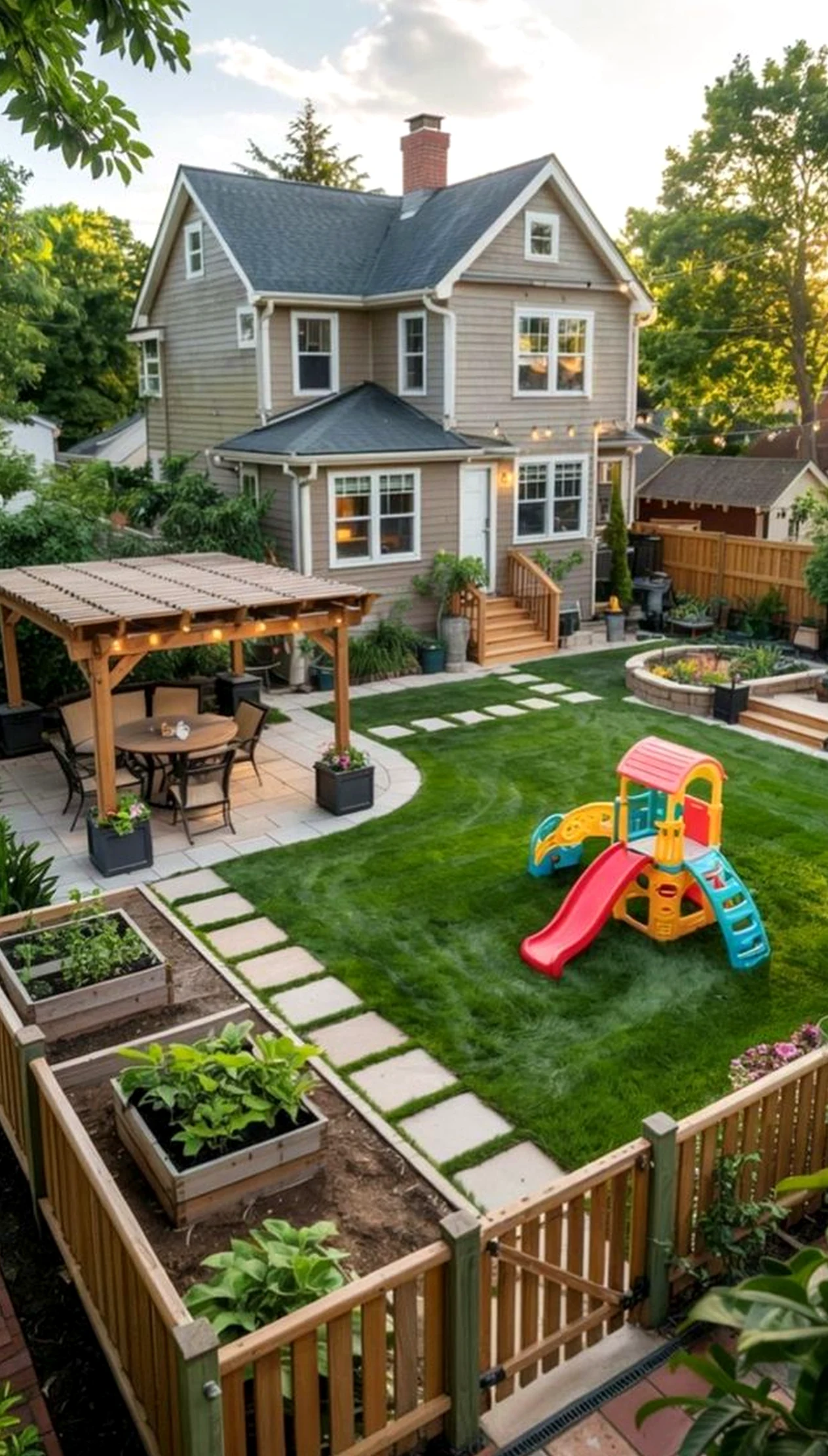 Cozy wooden deck adds a clear layer of shape, helping the outdoor space feel fresh and intentional.