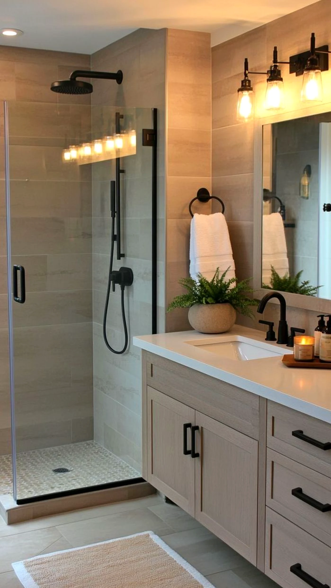 Soft decorative mirror frames the backdrop with freshness, making the scene feel personal and relaxed.