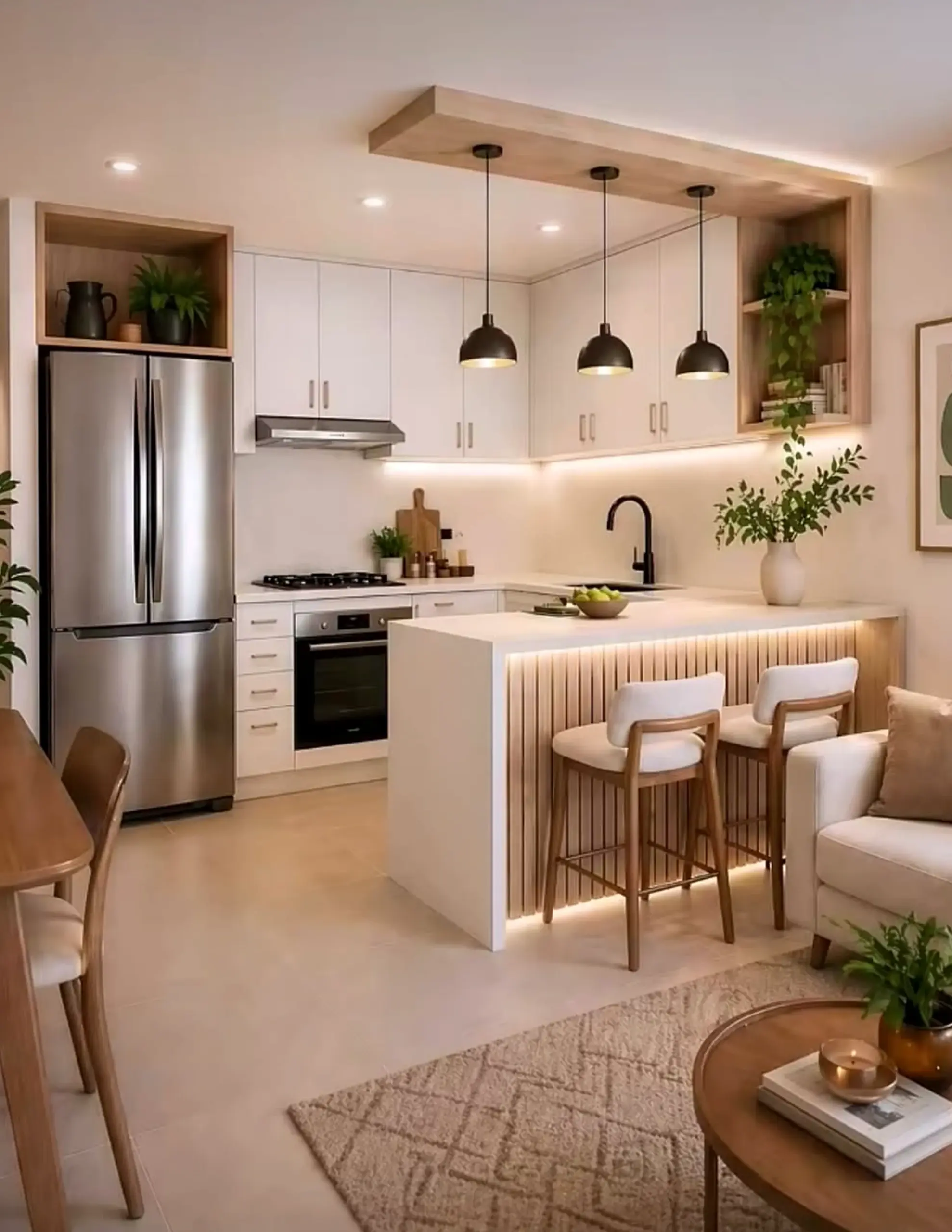 Compact floor pattern introduces comfort into the wall, keeping the atmosphere warm without clutter.