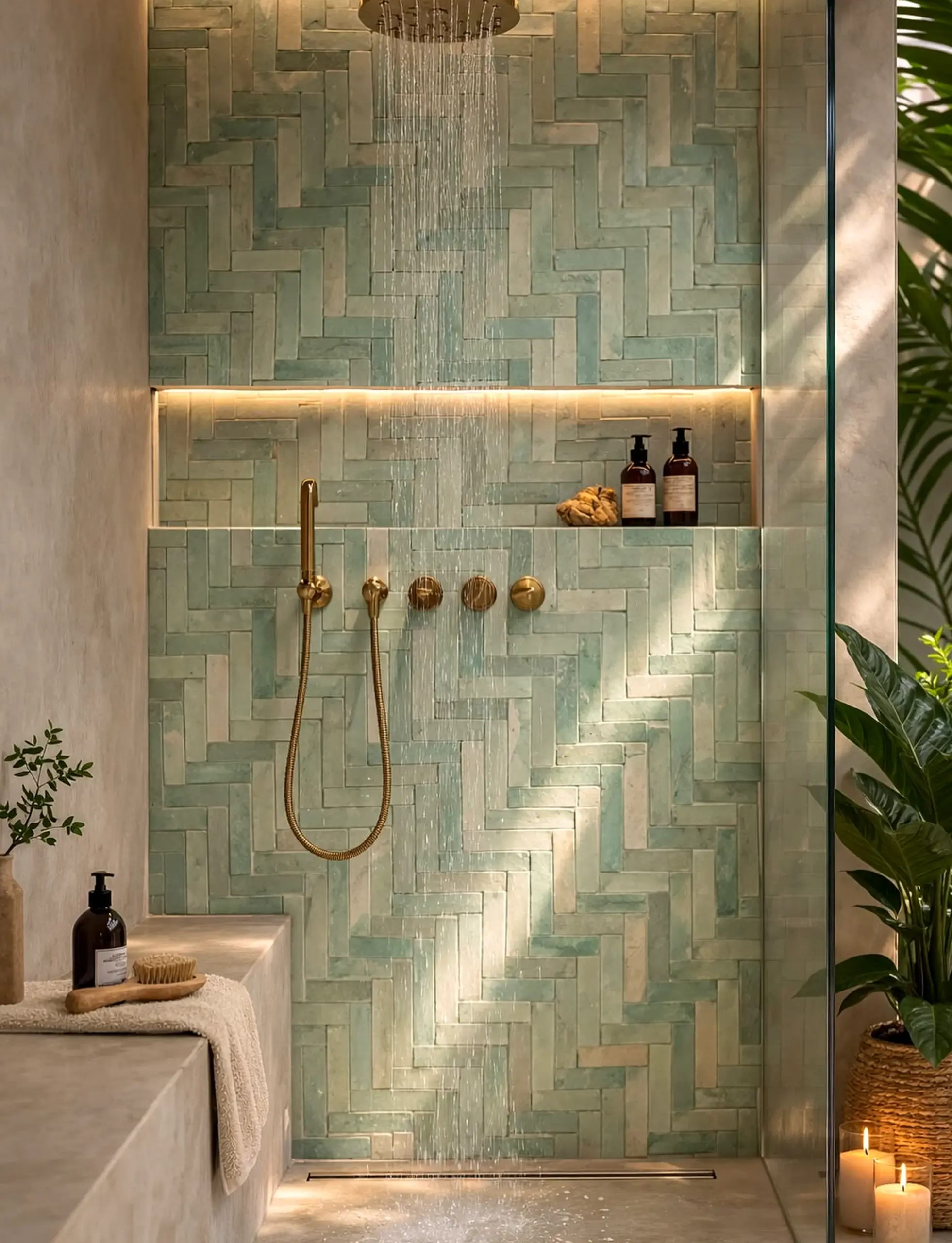 Tactile green entry adds a clear layer of focus, helping the wall feel settled and welcoming.