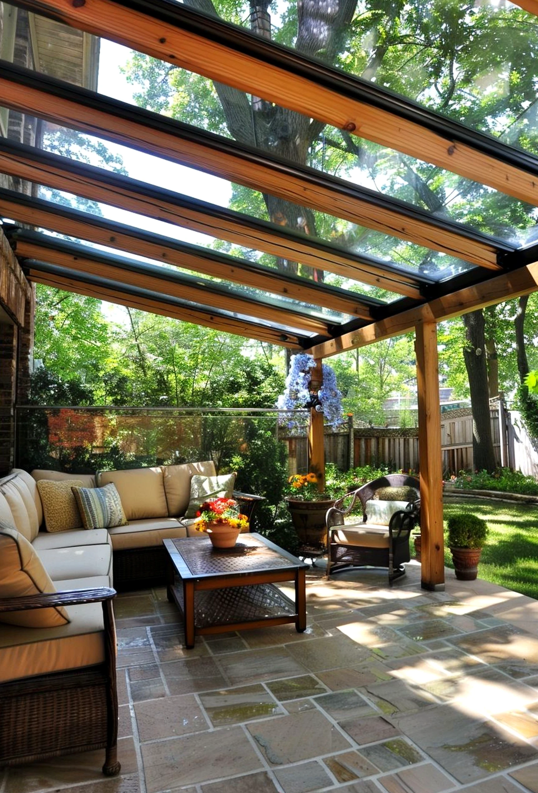 Cozy wooden deck supports the composition through shape, leaving the space feeling ready for quiet use.