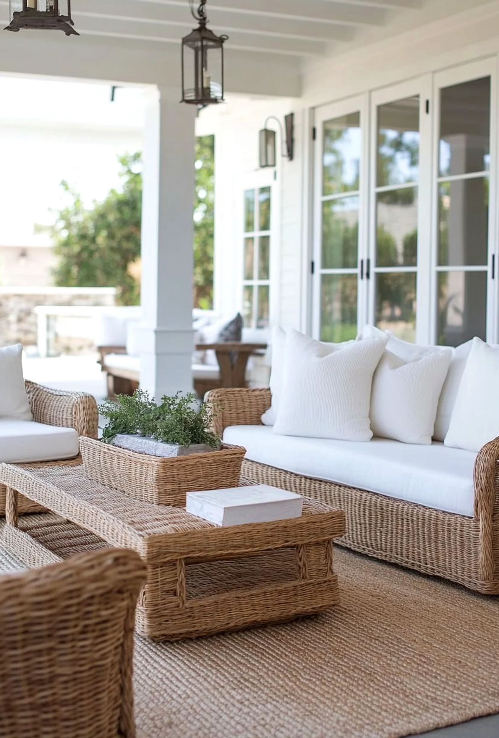 Textured courtyard view brings texture to the design, creating a mood that feels warm without clutter.