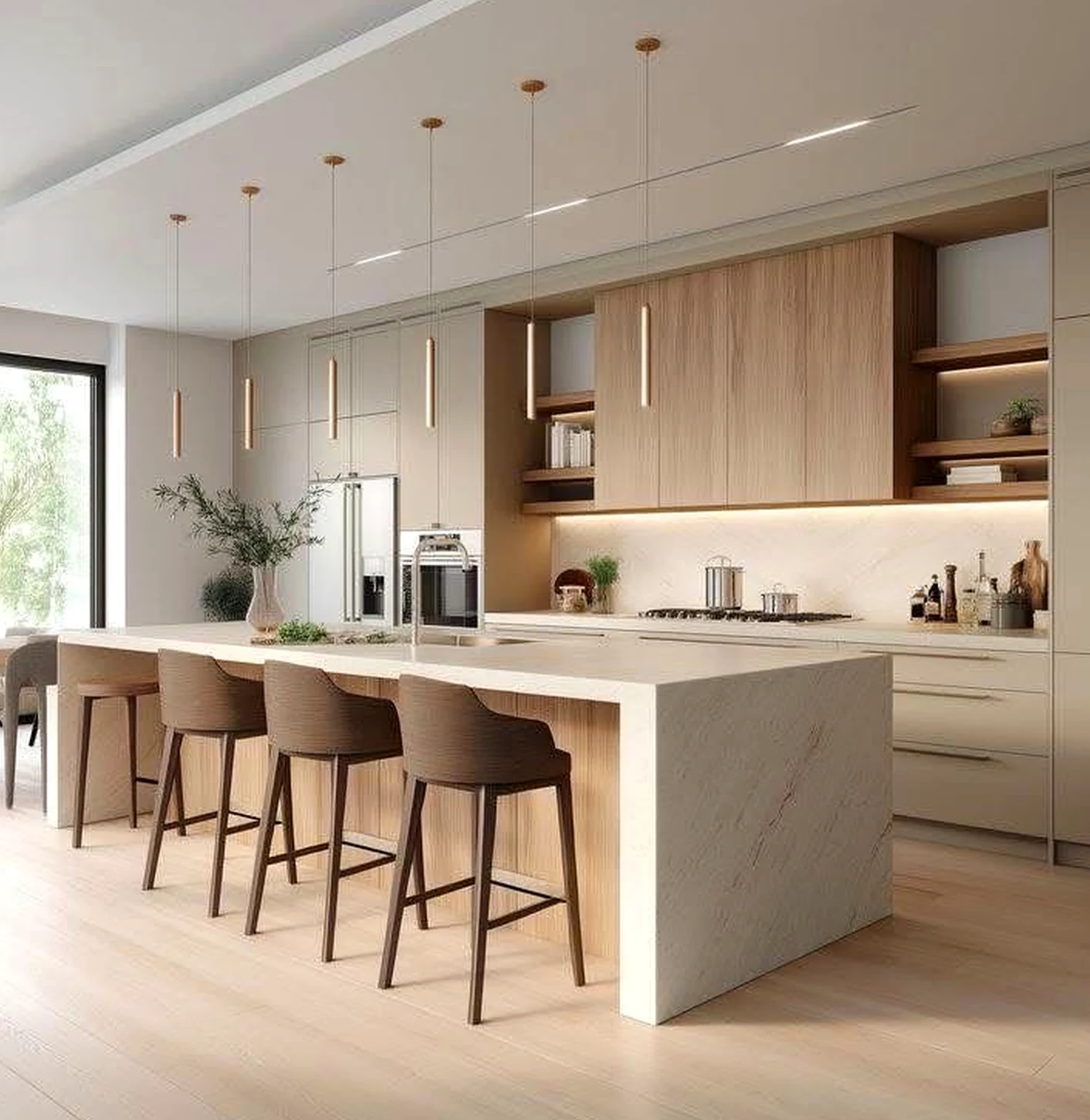 Luminous entry console draws attention to light while the composition stays ready for quiet use.