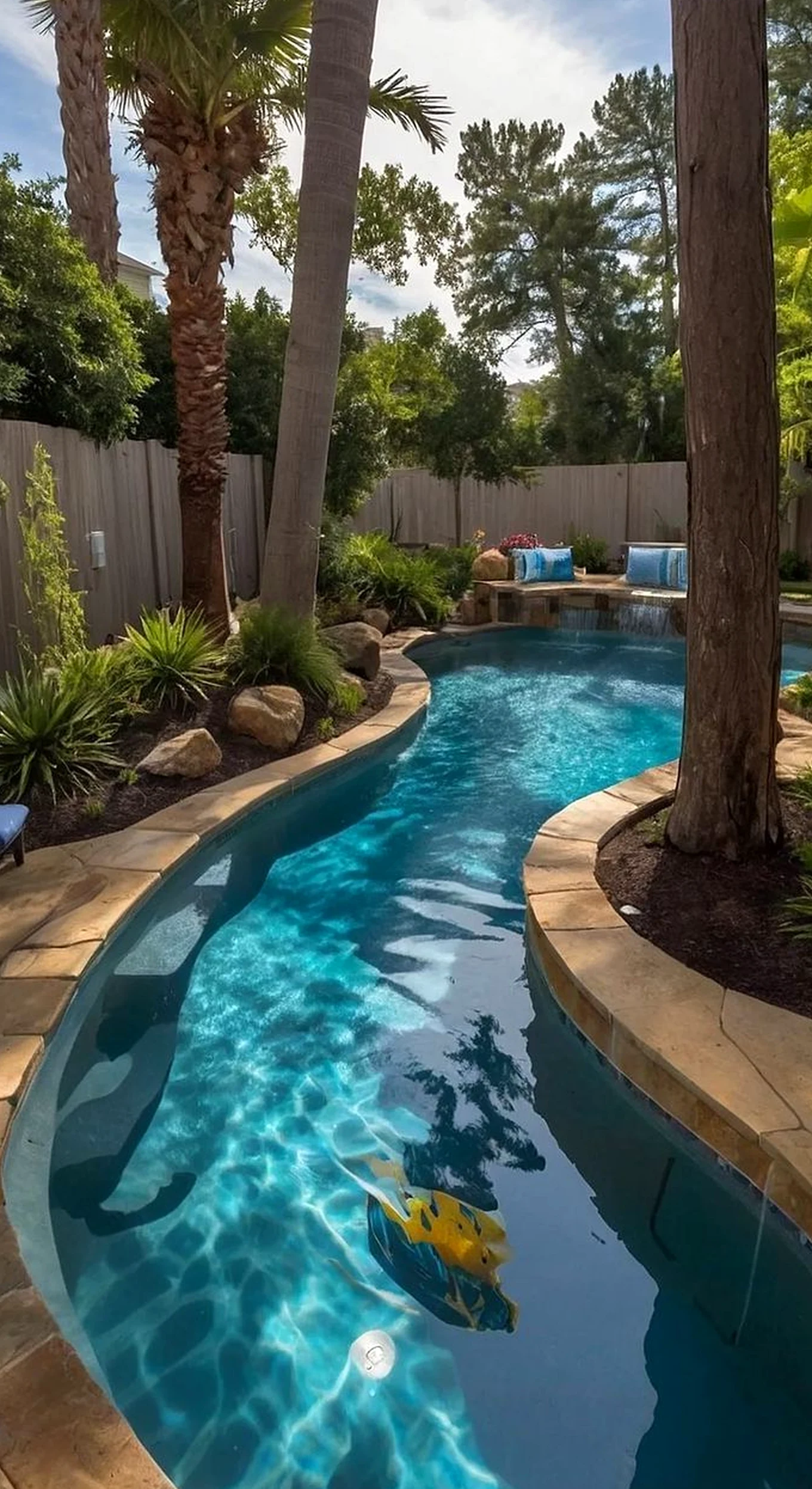 Textured stone terrace brings focus to the composition, creating a mood that feels pleasantly composed.