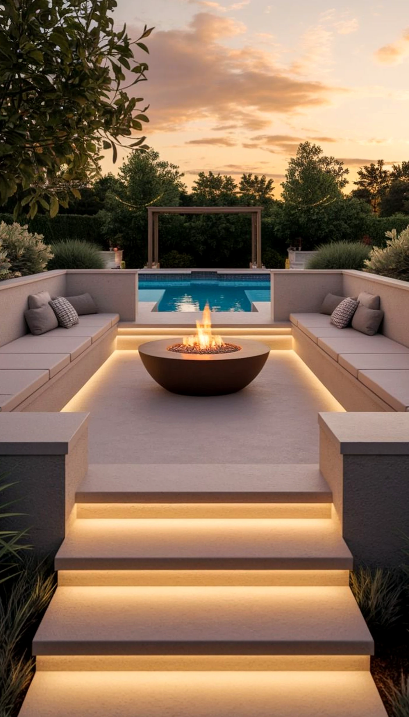 Soft shower wall adds shape across the outdoor space, giving the decor a finish that feels warm without clutter.