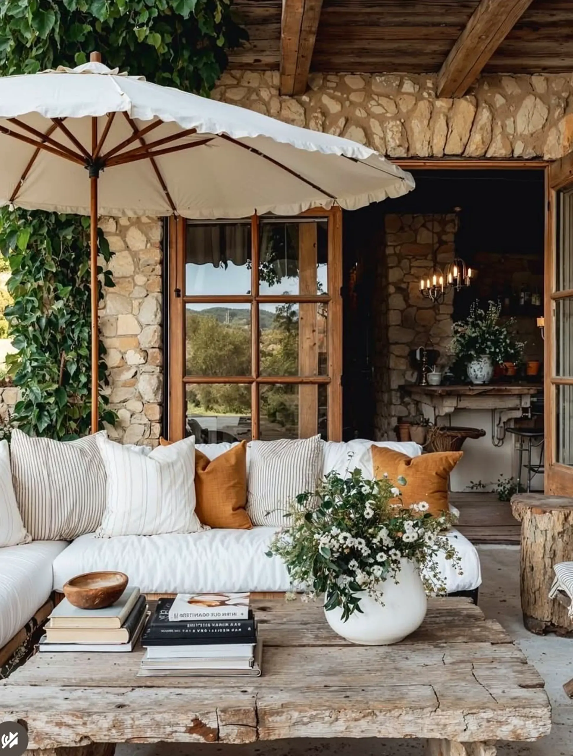 Cozy terrace table adds a clear layer of movement, helping the backdrop feel personal and relaxed.