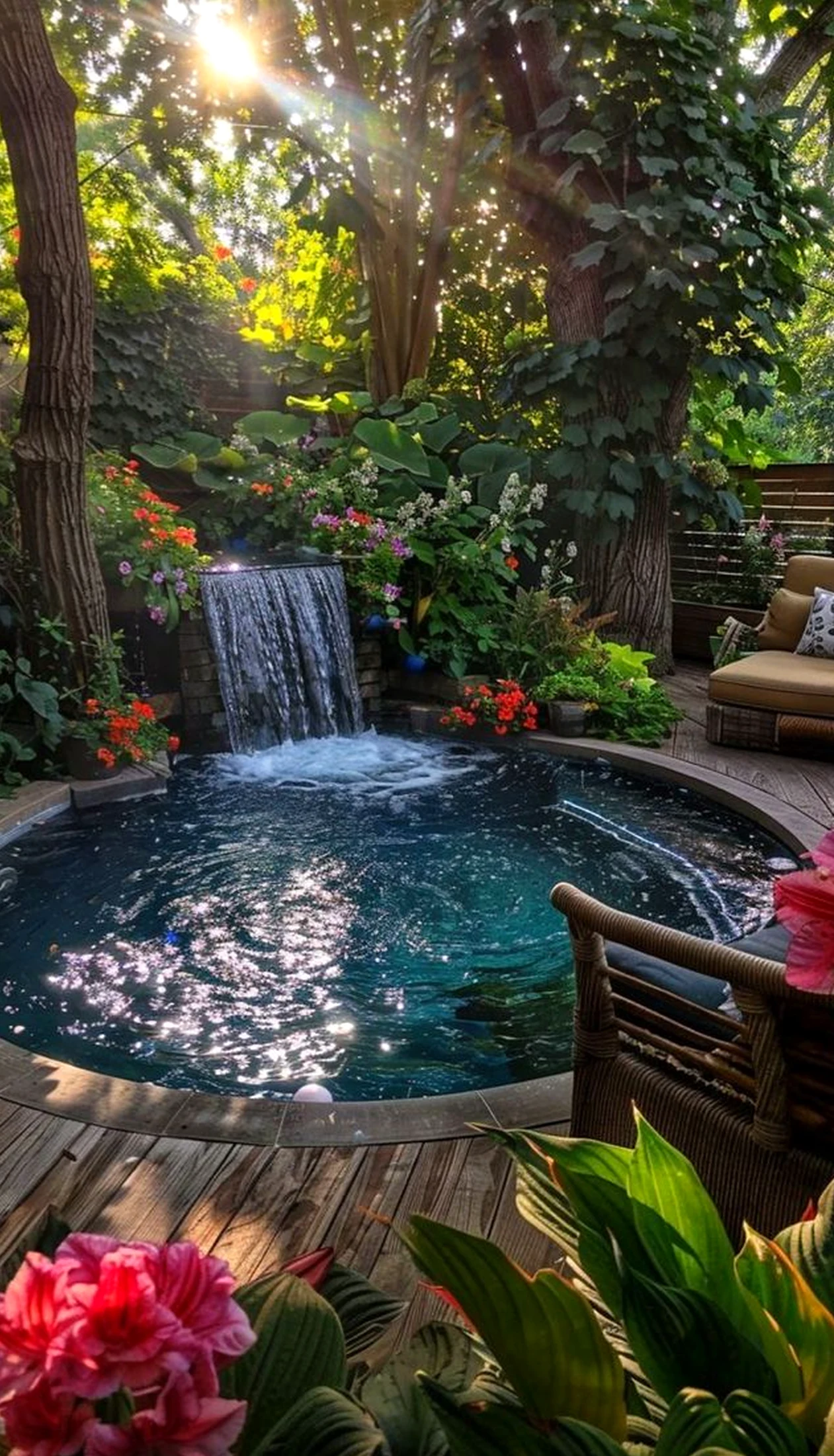 Sunny poolside setting draws attention to softness while the corner stays bright but not busy.