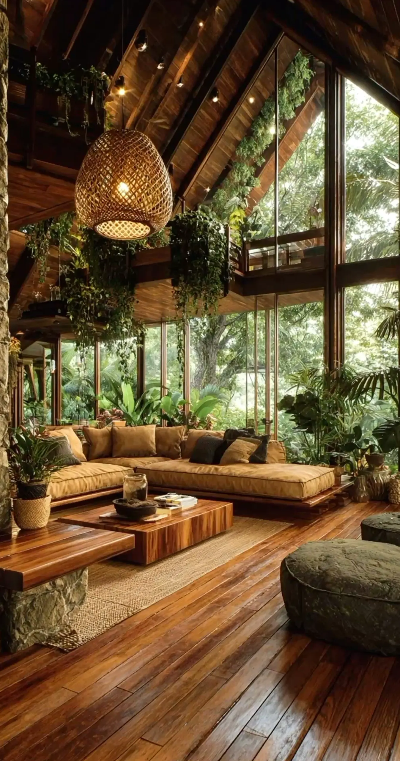 Leafy wooden deck brings a useful note of rhythm, making the setting feel warm without clutter.