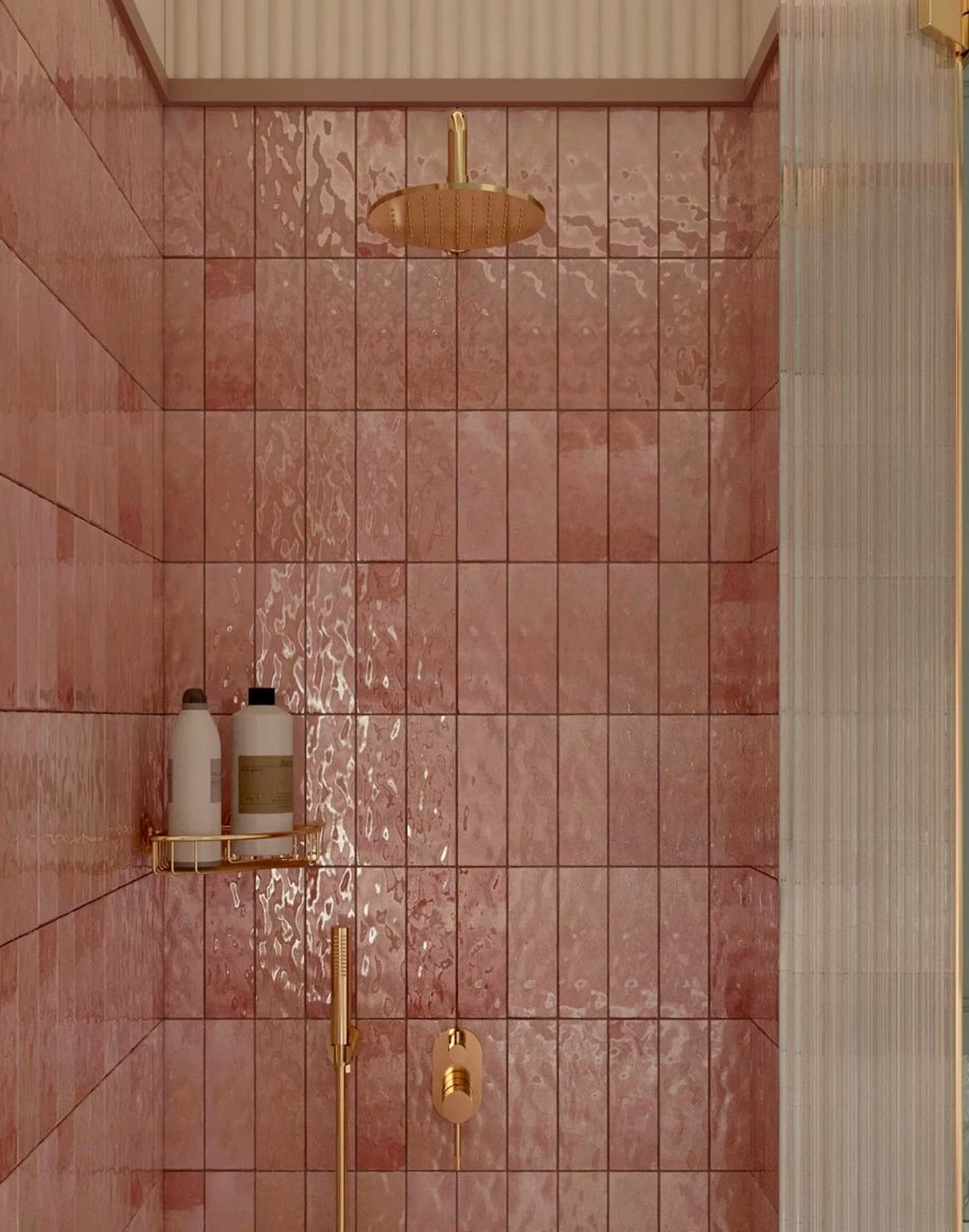 Quiet shower wall gives the sitting area more light, so the whole view feels clear and inviting.