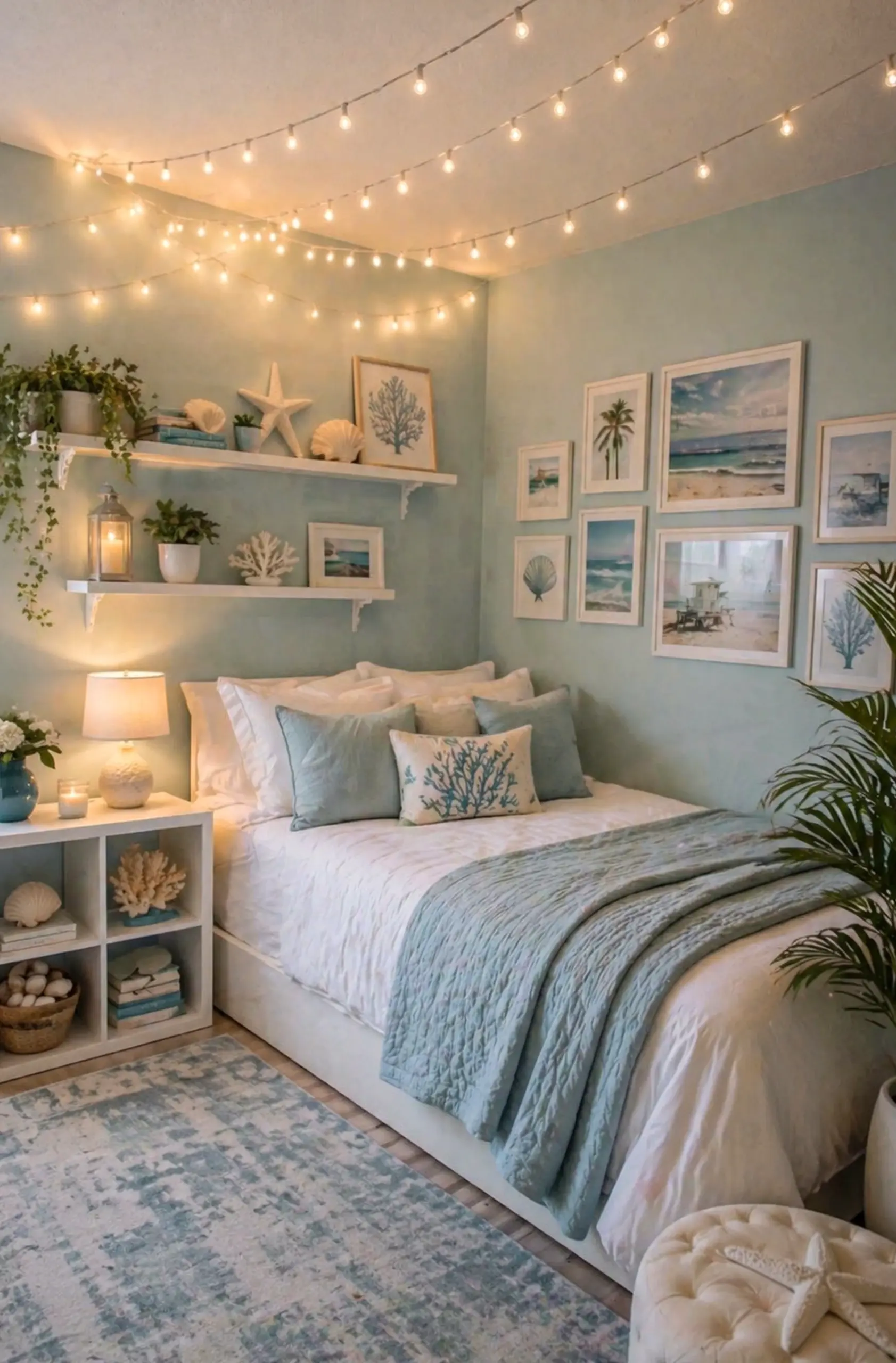 Tactile green entry anchors the room with order, giving the view a mood that feels comfortable in daily use.