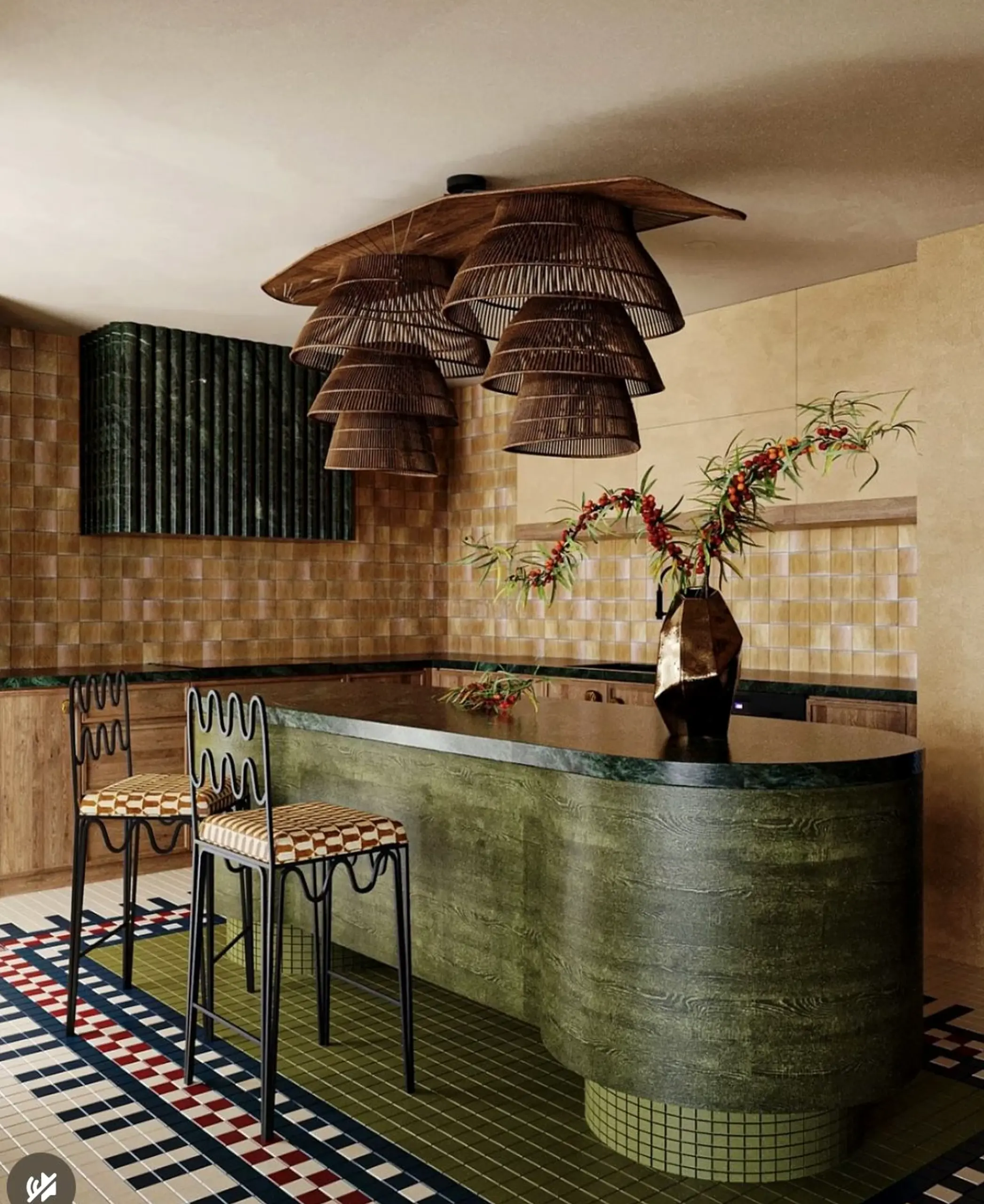 Open kitchen nook supports the design through rhythm, leaving the space feeling bright but not busy.