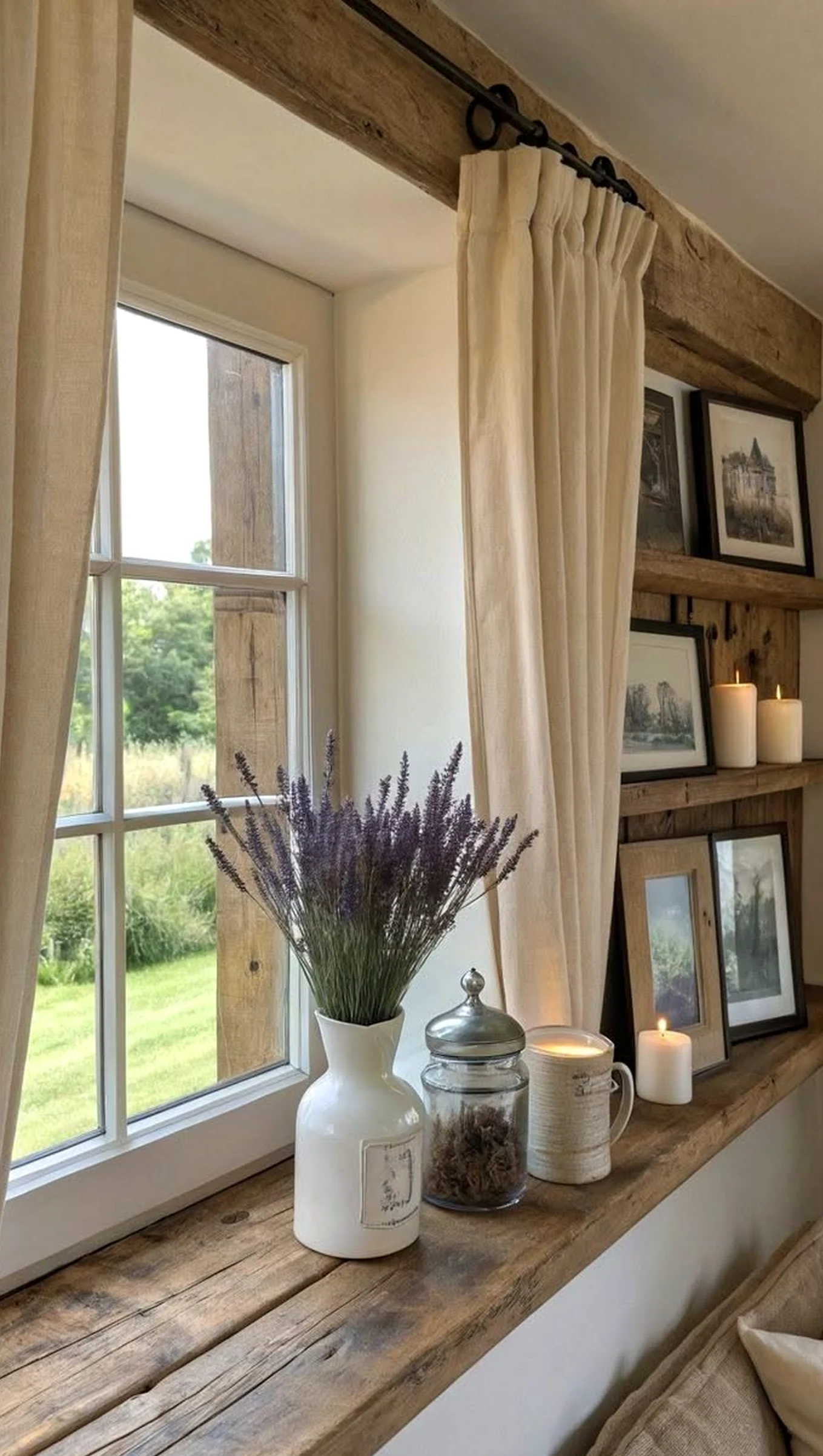 Sculptural decorative mirror brings contrast to the wall, creating a mood that feels simple yet expressive.