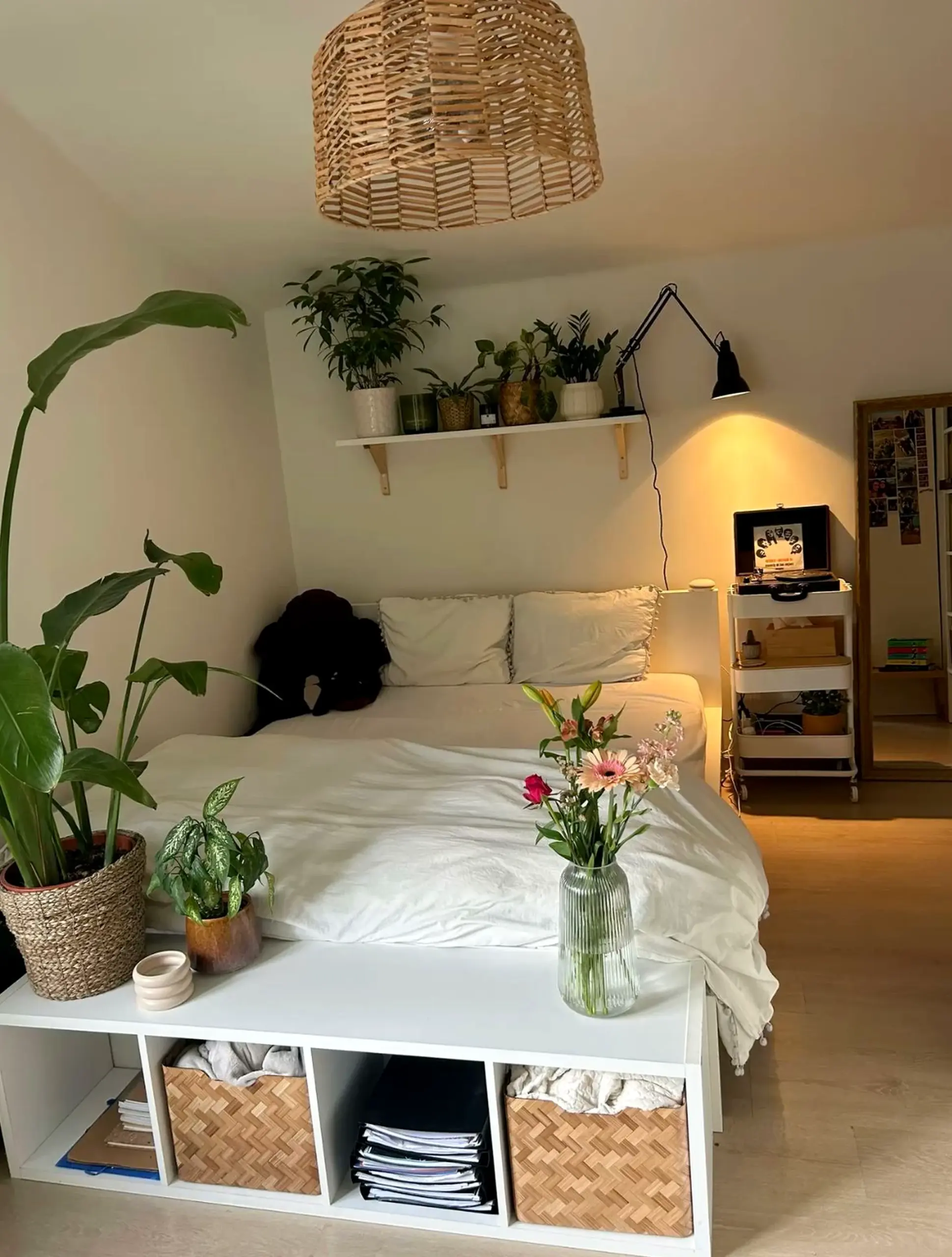 Leafy greenhouse corner brings order to the wall, creating a mood that feels pleasantly composed.