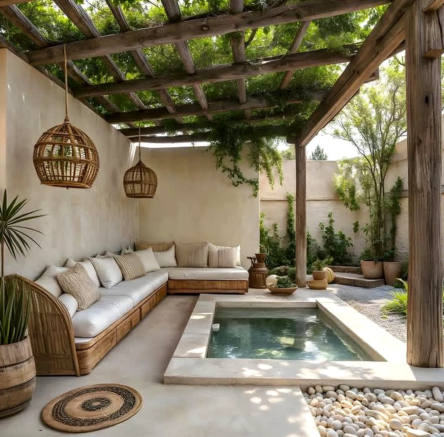 Cozy balcony scene supports the corner through softness, leaving the space feeling bright but not busy.