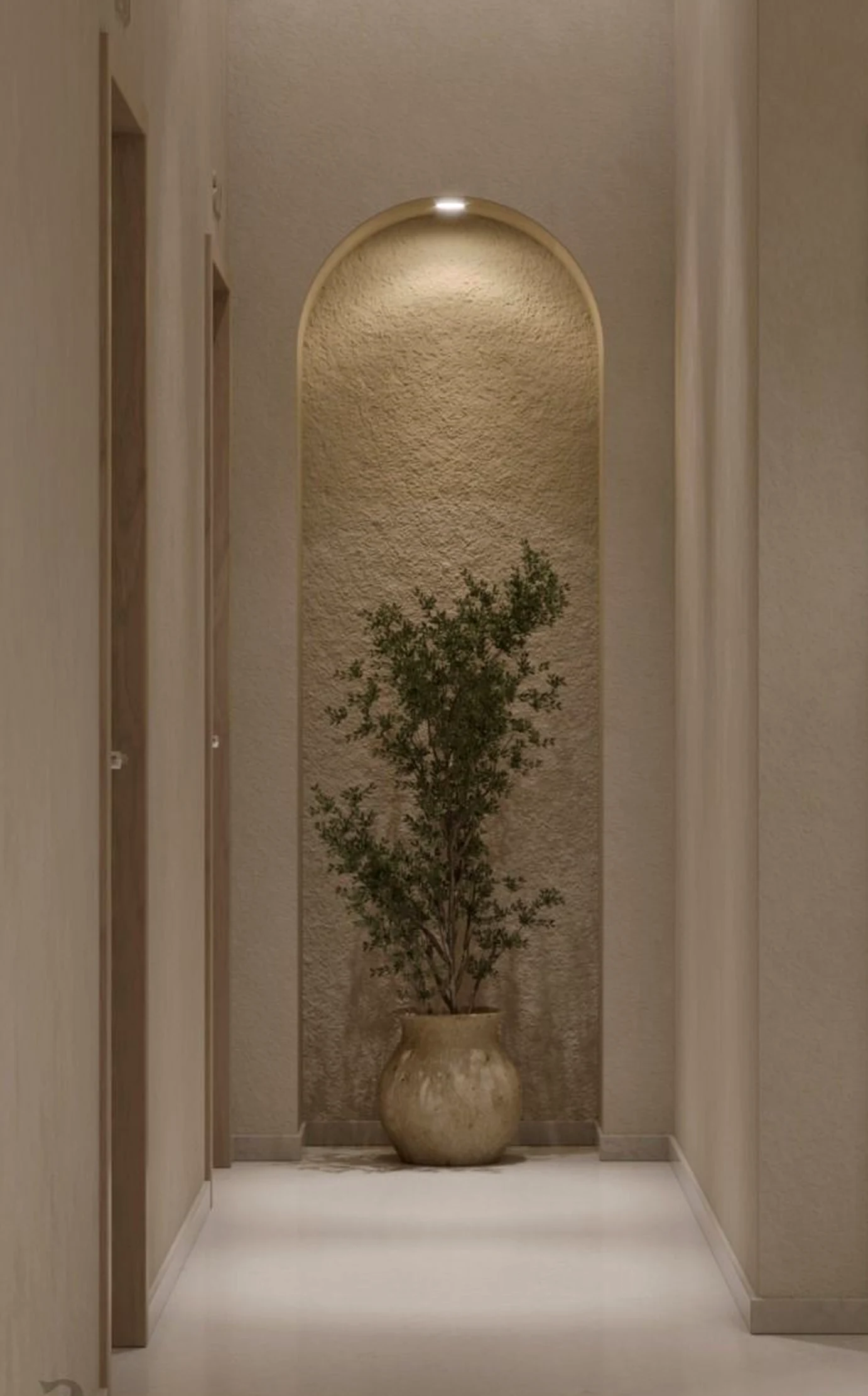 Sculptural flower arrangement brings detail to the wall, creating a mood that feels comfortable in daily use.