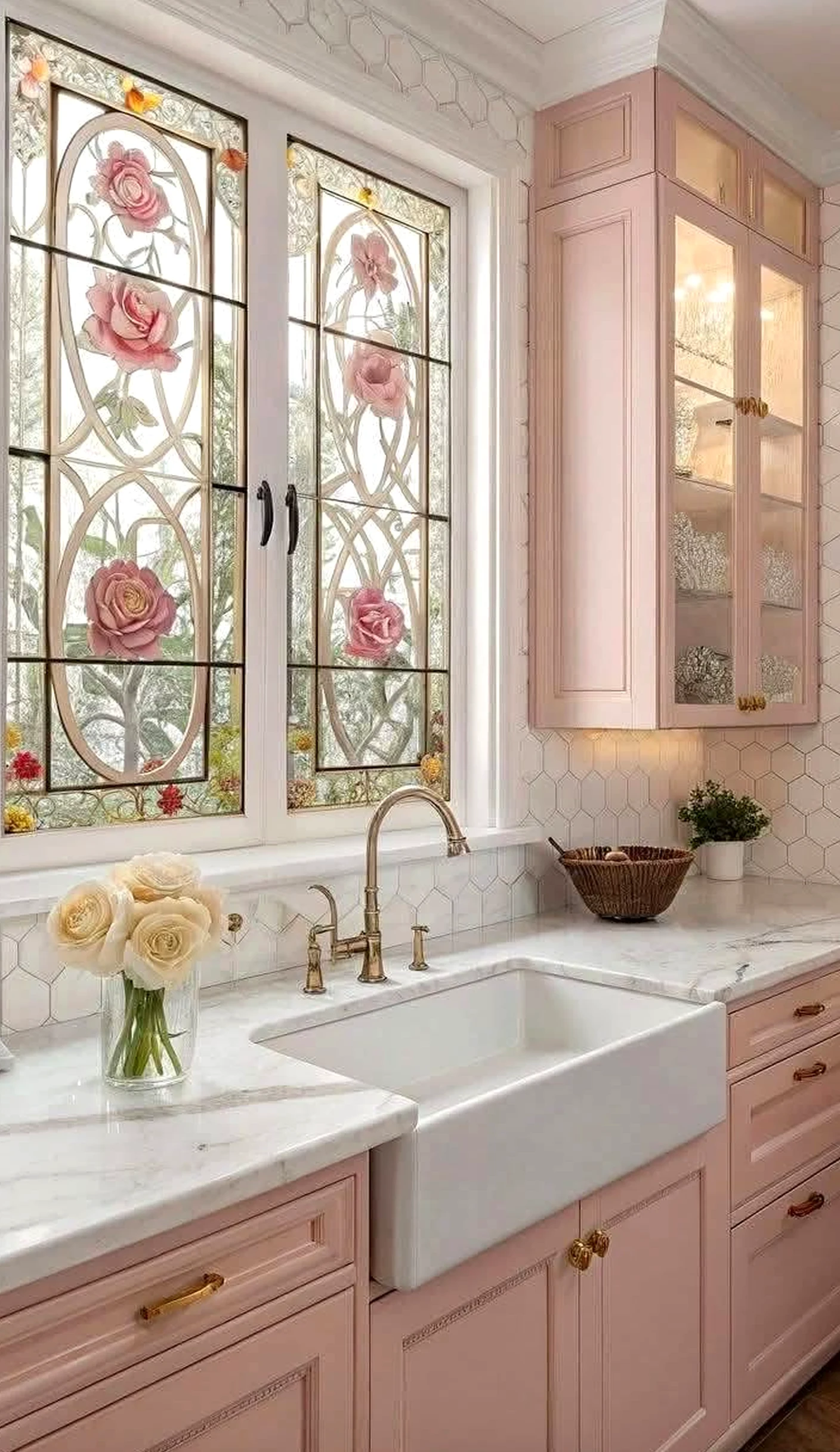Relaxed cabinet wall introduces softness into the table, keeping the atmosphere bright but not busy.