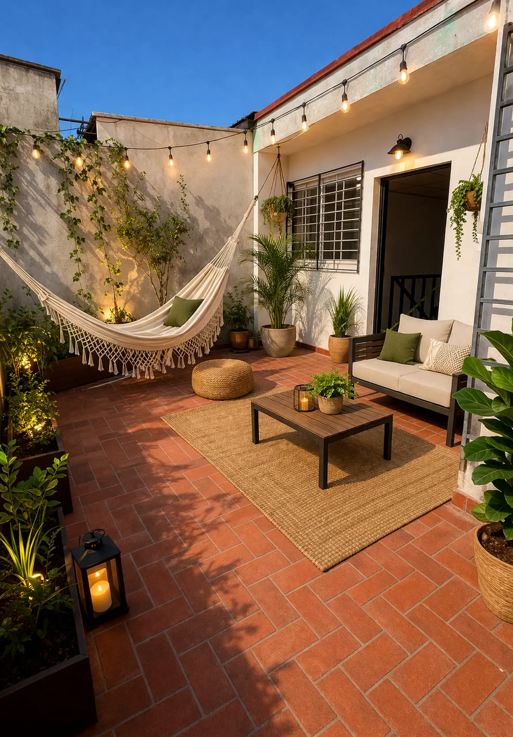 Tactile green entry anchors the corner with character, giving the view a mood that feels comfortable in daily use.