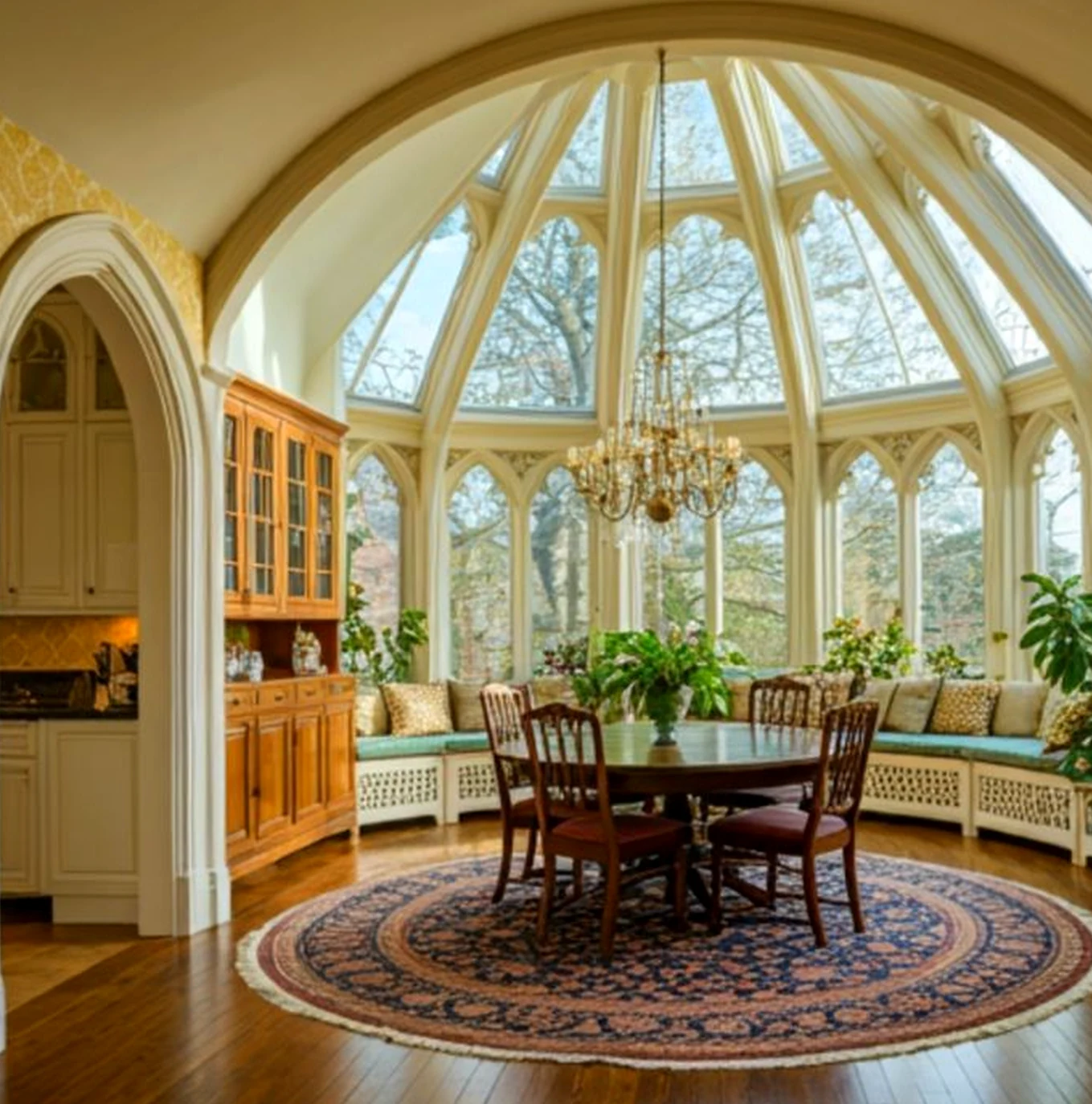 Balanced fireplace area introduces order into the entry, keeping the atmosphere pleasantly composed.
