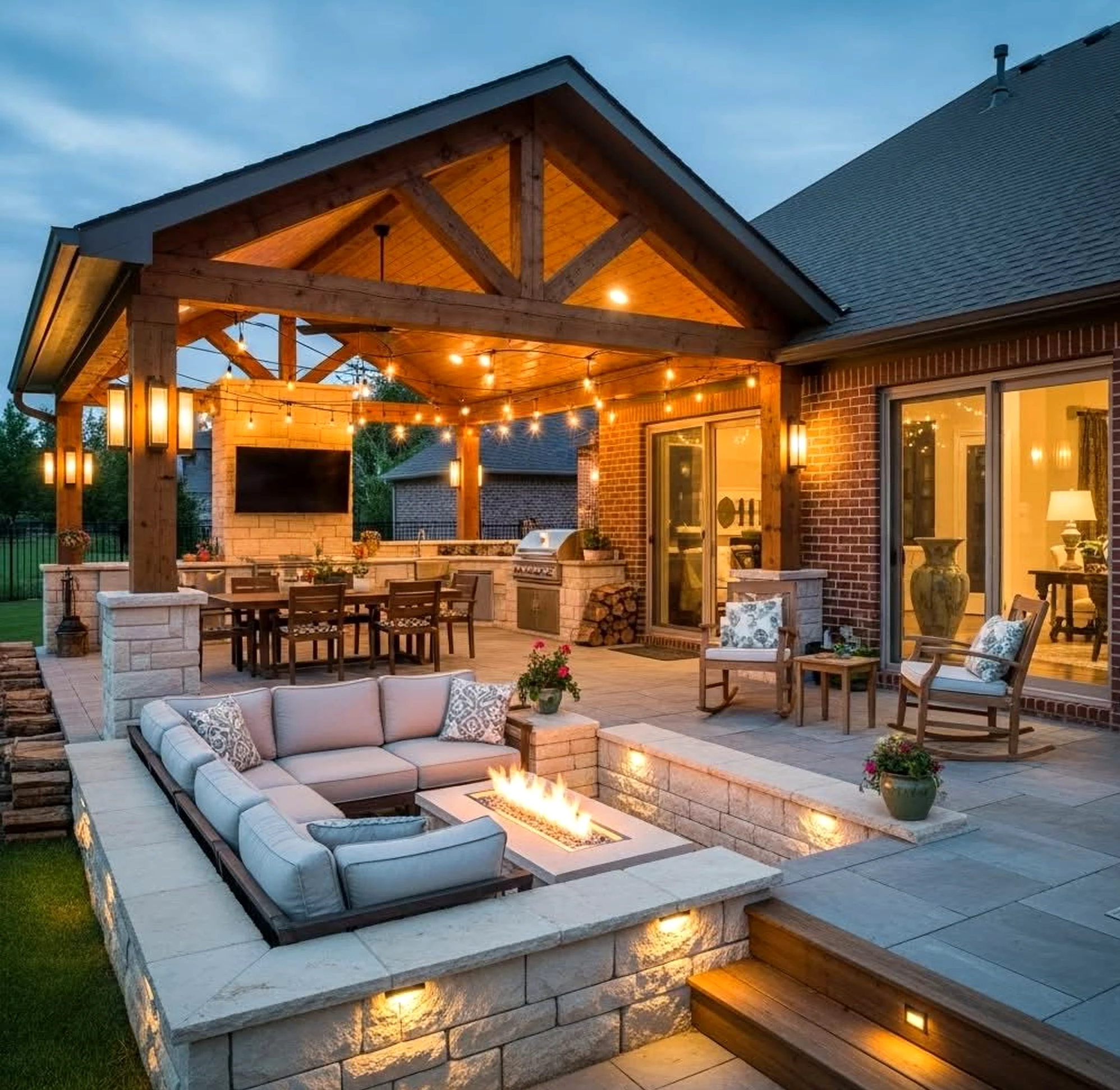 Textured stone path adds texture across the corner, giving the decor a finish that feels open and lived-in.