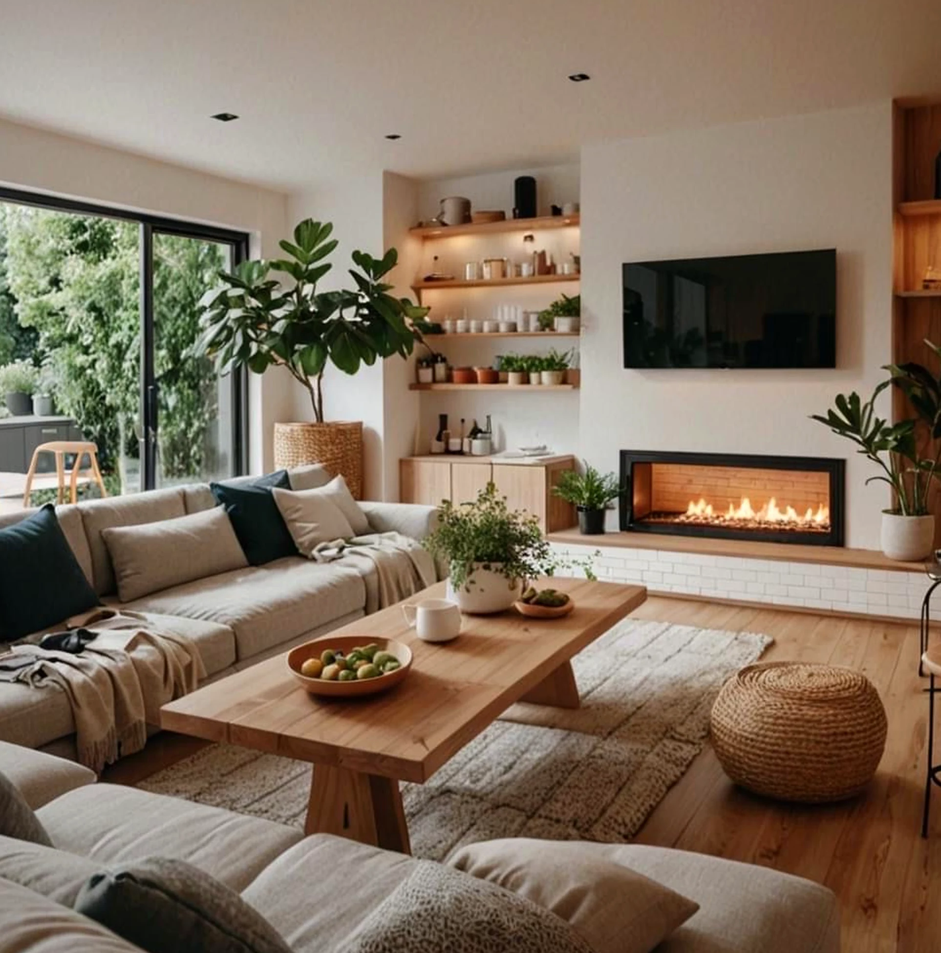 Fresh ceiling detail brings a useful note of rhythm, making the garden edge feel simple yet expressive.