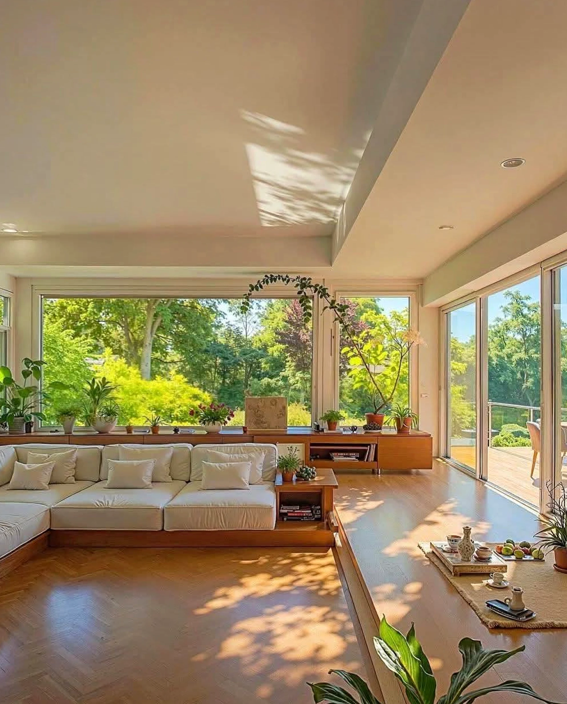 Cozy wooden deck draws attention to contrast while the backdrop stays personal and relaxed.