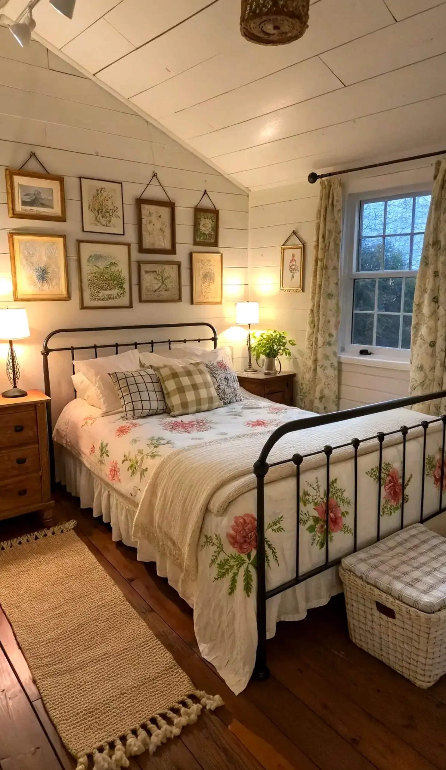 Leafy wood shelving anchors the wall with character, giving the view a mood that feels quietly finished.