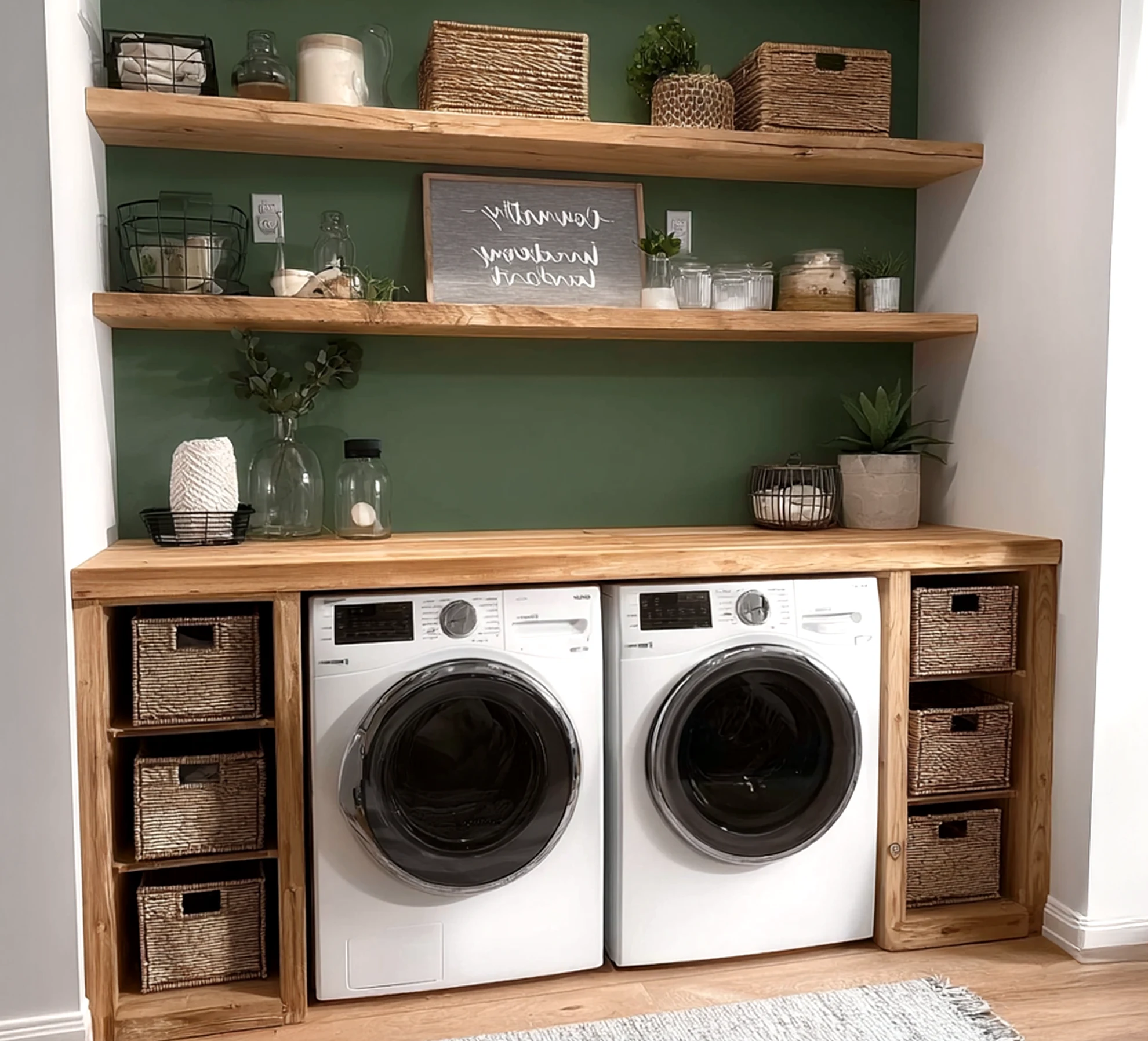 Soft plant shelf frames the composition with depth, making the scene feel clear and inviting.