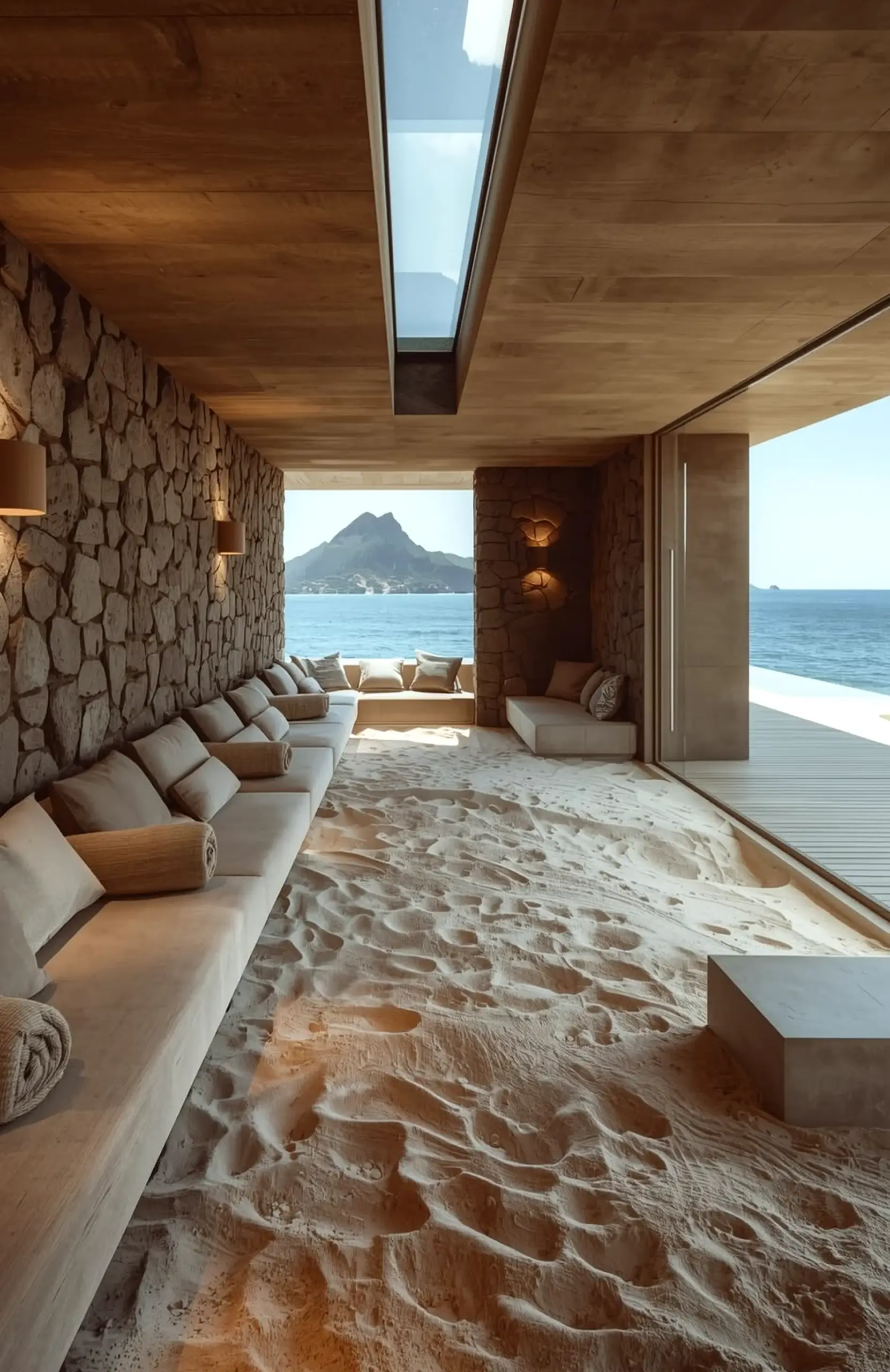 Sunny cabinet wall introduces charm into the view, keeping the atmosphere visually grounded.