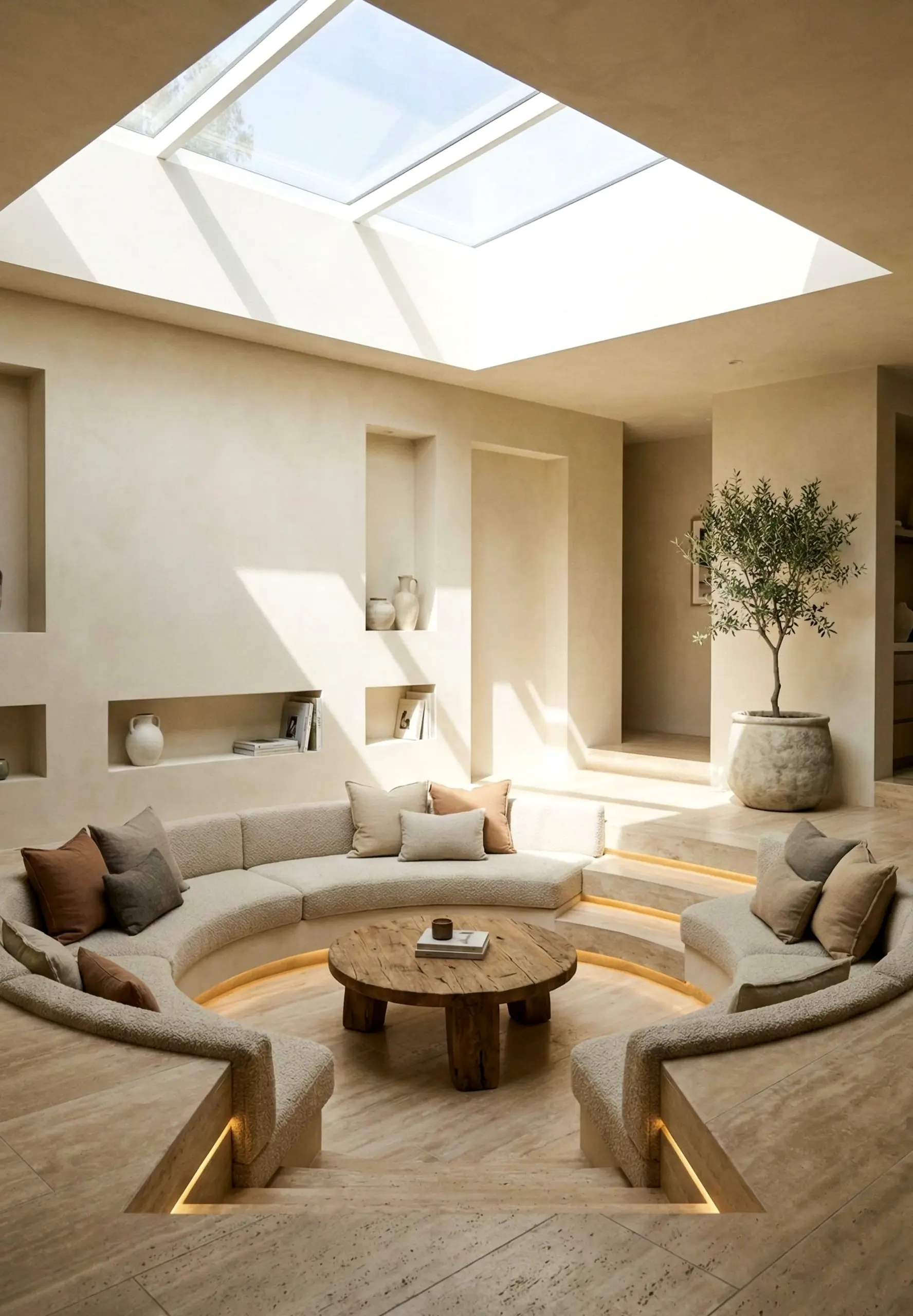 Quiet outdoor lounge draws attention to charm while the entry stays warm without clutter.