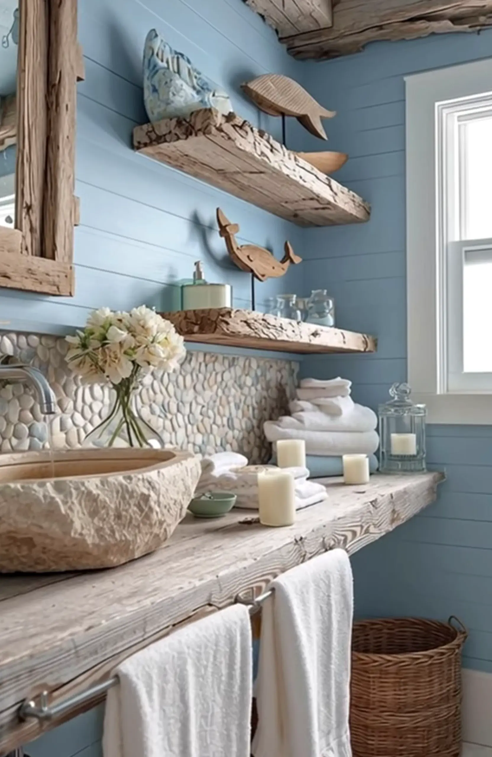 Airy floral bed supports the wall through personality, leaving the space feeling clear and inviting.