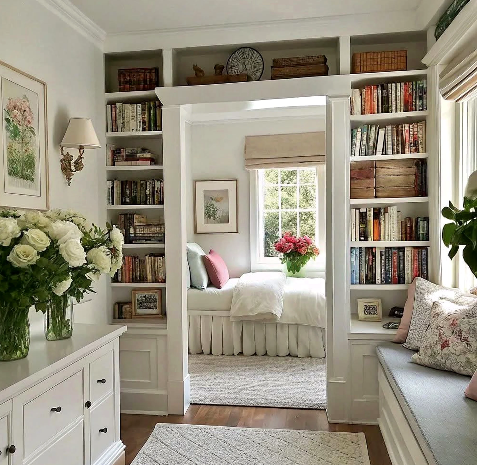 Crisp compact workspace adds detail across the corner, giving the decor a finish that feels warm without clutter.