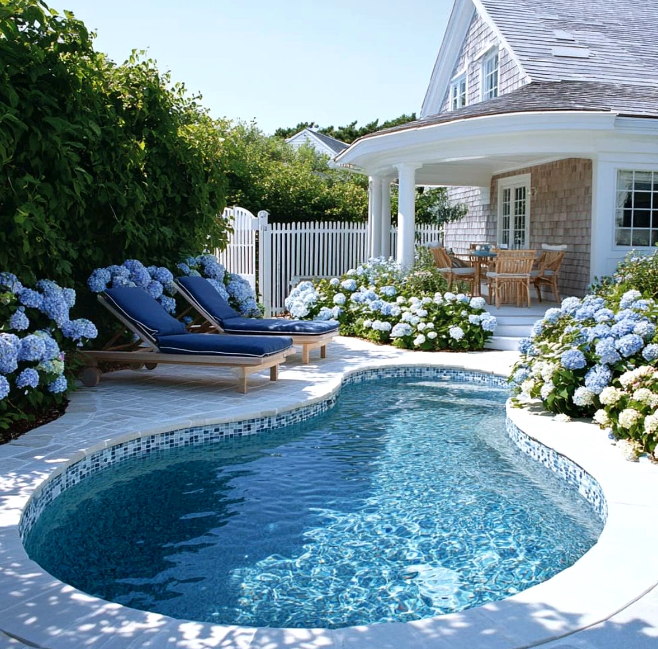 Leafy garden border brings rhythm to the composition, creating a mood that feels bright but not busy.